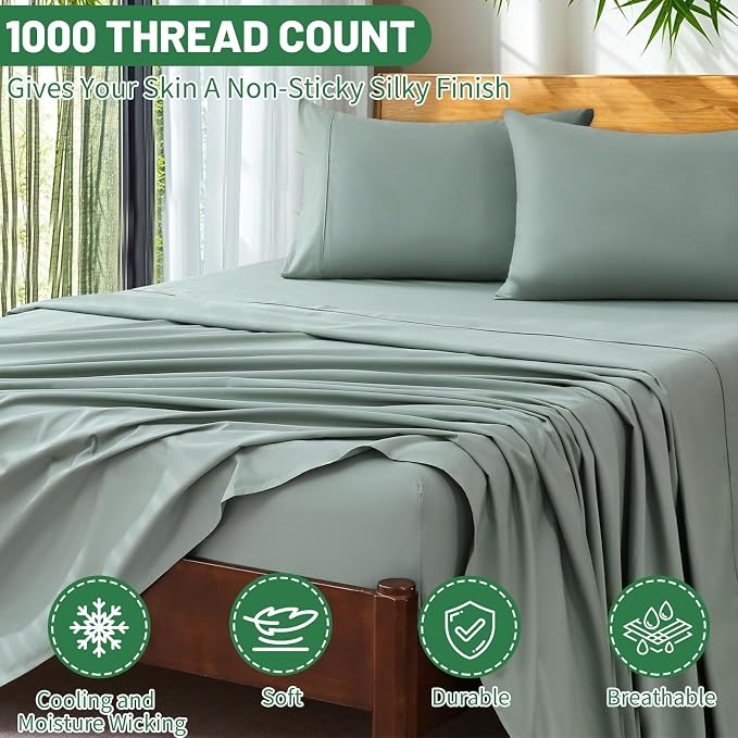 Extra Deep Pocket King Sheets 18-24 Inch 100% Egyptian Cotton 1000 Thread Count - Image 3