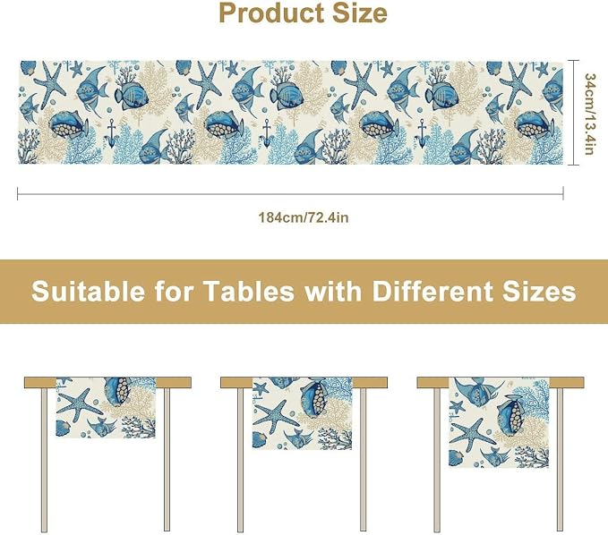 Coral Ocean Fish Table Runner for Kitchen Bedroom Living Room Underwater World - Image 3