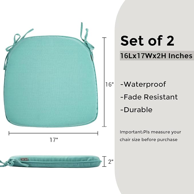 Outdoor Chair Cushions Set of 2, Patio Seat Cushion 17"x16"x2", U-Shaped Dining - Image 4