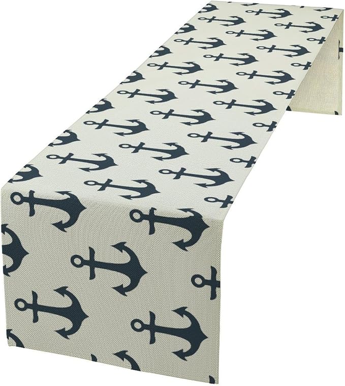 Nautical Themed Table Runner, Oceanic Sailing Element Travel Ship Yacht Table by Unknown
