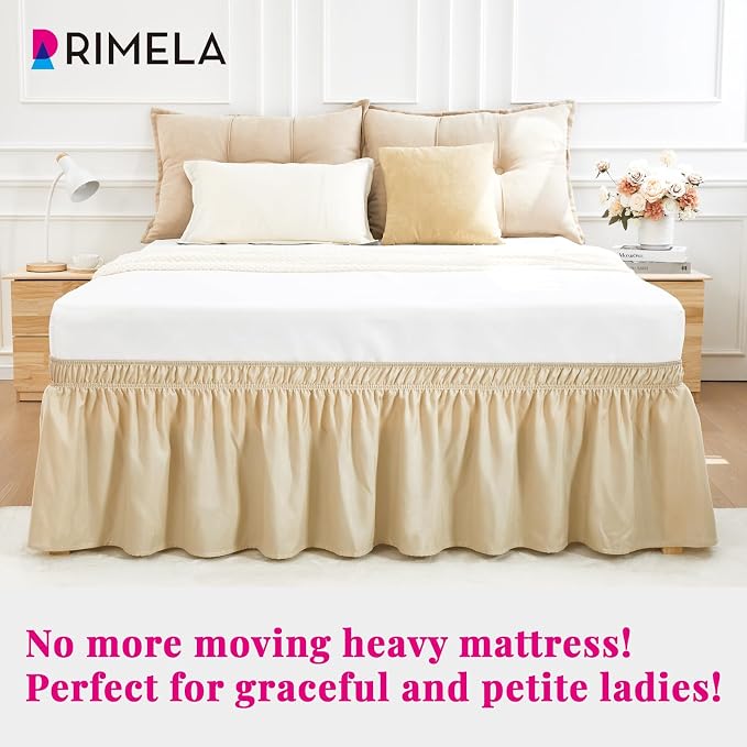 RIMELA Oatmeal Bed Skirt Queen Size 18 Inch Drop, Elastic Bed Skirting - Image 5