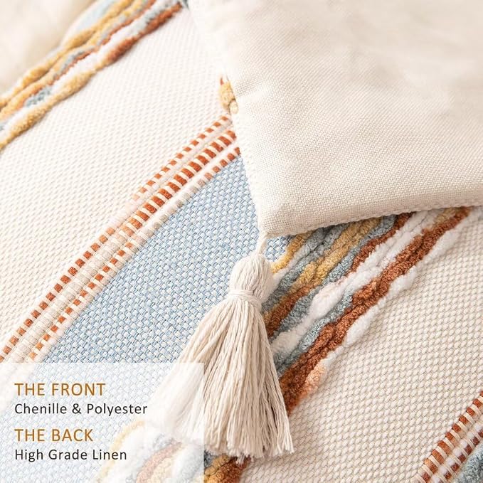Boho Throw Pillow Covers 18x18 Set of 2 Woven Tufted Farmhouse Pillows Cover - Image 2