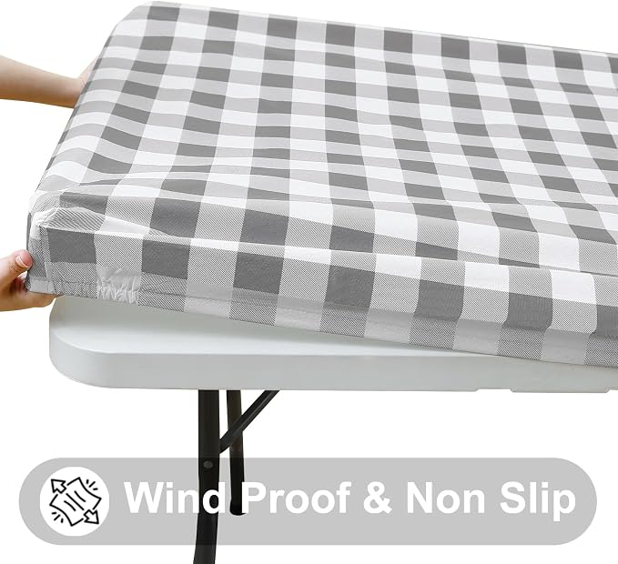 Smiry Rectangle Picnic Table Cloth, Elastic Waterproof Fitted Vinyl Tablecloths - Image 2