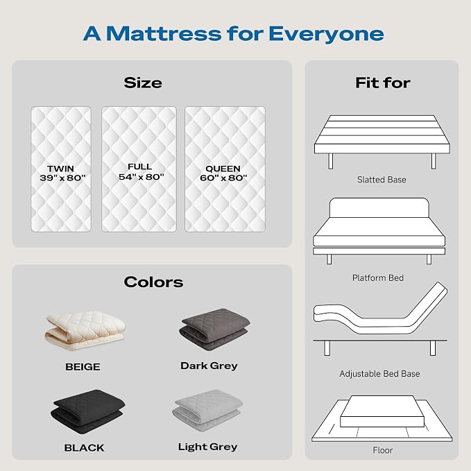 Aircliff Japanese Floor Futon Mattress Queen Size, Roll Up Tatami Mat, Sleeping - Image 7
