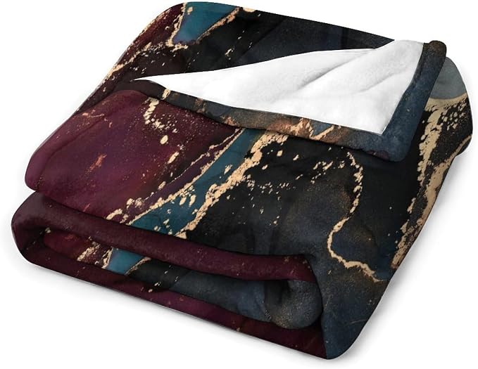 Modern Marble Blanket, Abstract Luxury Baroque Golden Purple Blue Stone Veins - Image 4