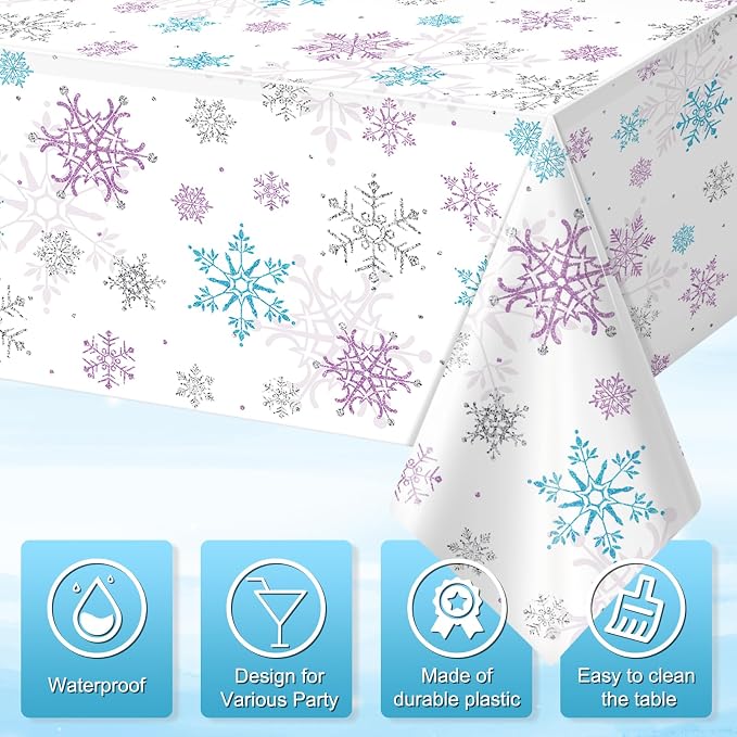 3 Pieces Christmas Snowflake Party Tablecloth Decorations, Plastic Purple and - Image 3