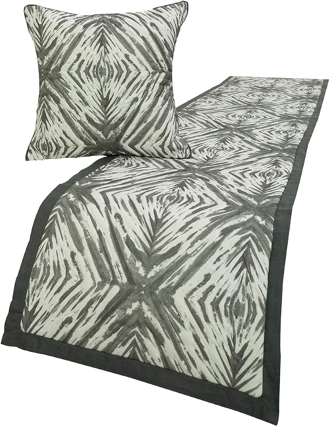 The HomeCentric King/Queen/Twin Grey & White Designer Full 68"x18" Bed Runner by TheHomeCentric