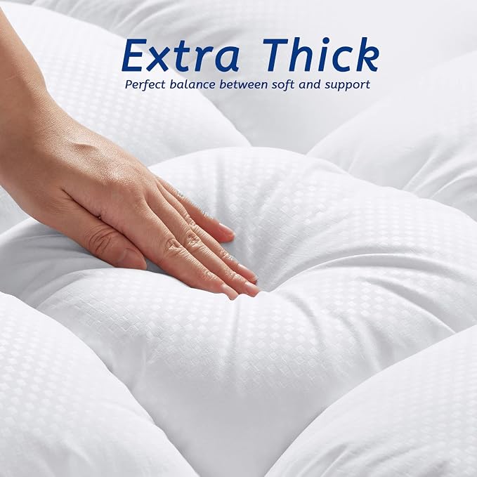 Twin XL Mattress Topper for Back Pain, Cooling Extra Thick Mattress Pad Cover - Image 3