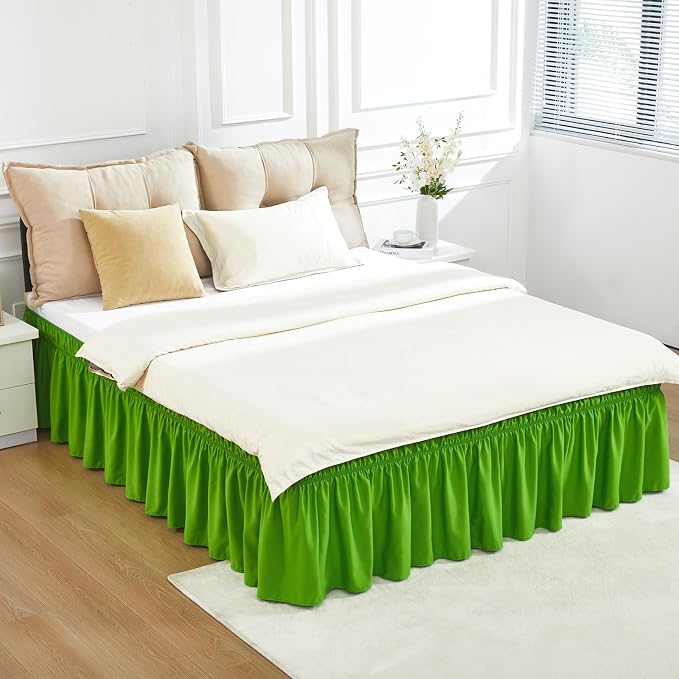 RIMELA Green Bed Skirt Queen Size 18 Inch Drop, Elastic Bed Skirting by RIMELABedSkirt