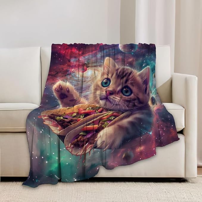 Funny Cat Print Blanket Taco Cute Kitty Animal Galaxy Throw Blankets Gifts - Image 2