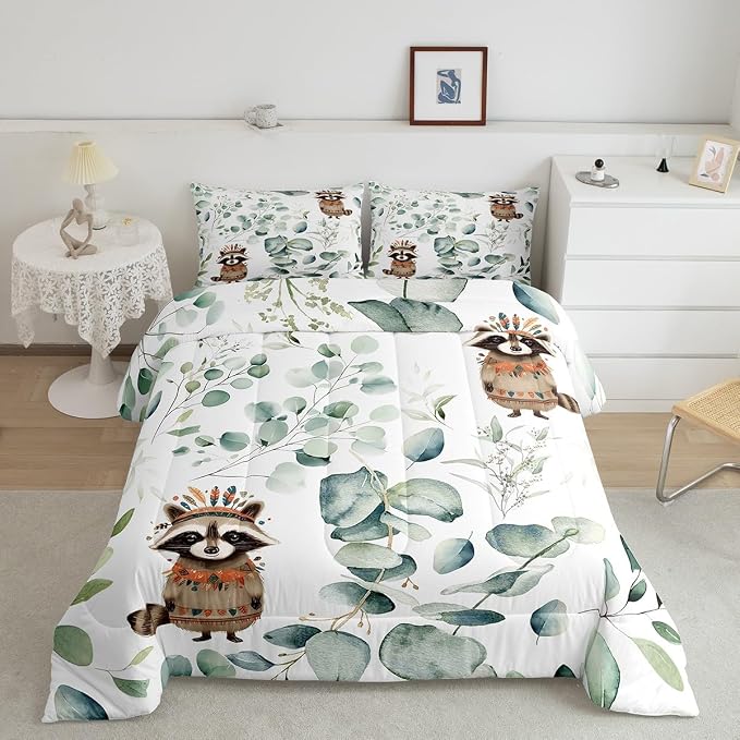 Erosebridal Cute Raccoon Twin Size Comforter Set - Image 2