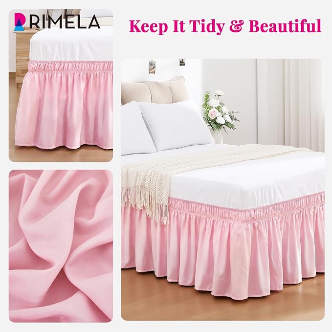 RIMELA Dusty Pink Bed Skirt King Size 15 Inch Drop, Wrap Around Elastic Bedskirt - Image 7