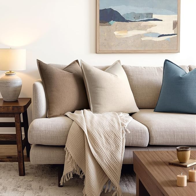 MIULEE Decorative Pillow Covers 20x20, 2 Pack Boho Farmhouse Neutral Throw - Image 5