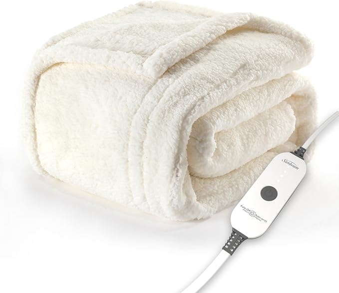 Sunbeam Royal Sherpa Foot Pocket Heated Throw Electric Blanket, 4 Heat Settings by Sunbeam