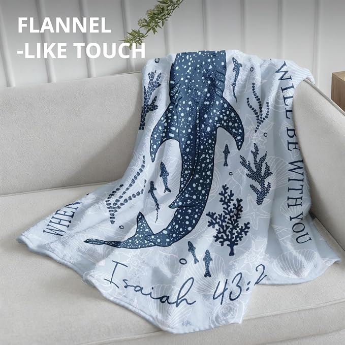 Christian Whale Blanket, Ocean Coastal Beach Bible Verse Throw Blankets - Image 4