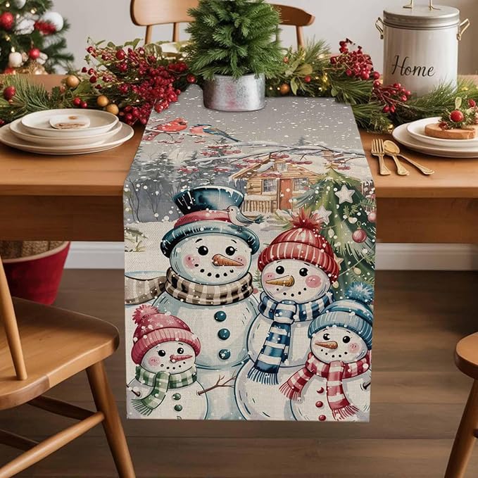 Christmas Table Runner, 13x108 Inch, Snowman Family Table Runners Pine Tree by Unknown