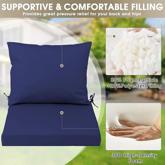 Outdoor Seat Cushion Set 24 x 24 In, Water-Resistant & Fade-Resistan, Patio - Image 5