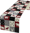 Farmhouse Bear Deer Table Runner, Retro Rustic Village Buffalo Plaid Table by Unknown