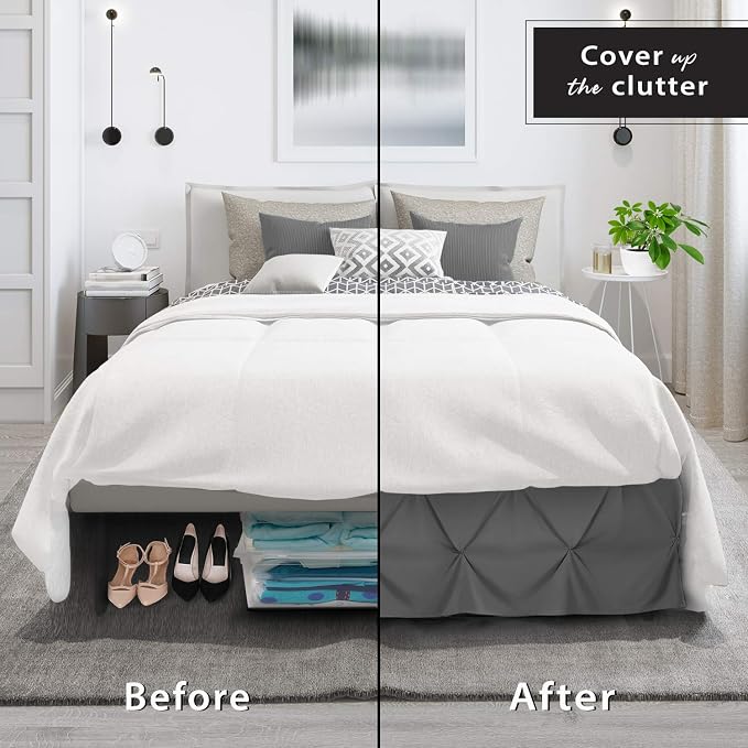 Nestl Grey Bed Skirt Cal King Size, Pinch Pleat Cal King Bed Skirt, Hotel - Image 4