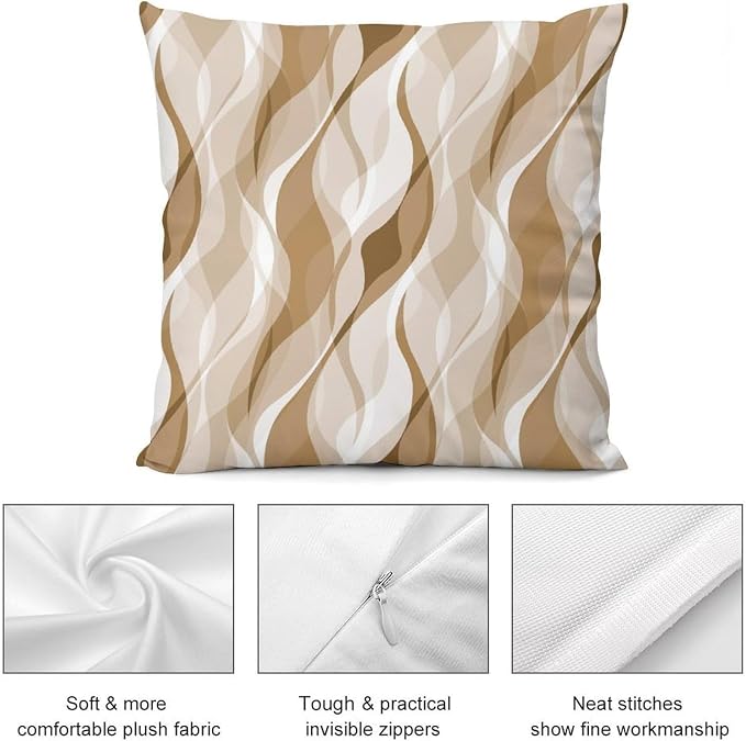 Cream Throw Pillow Covers Modern Abstract Cream and Grey Striped Decorations - Image 7
