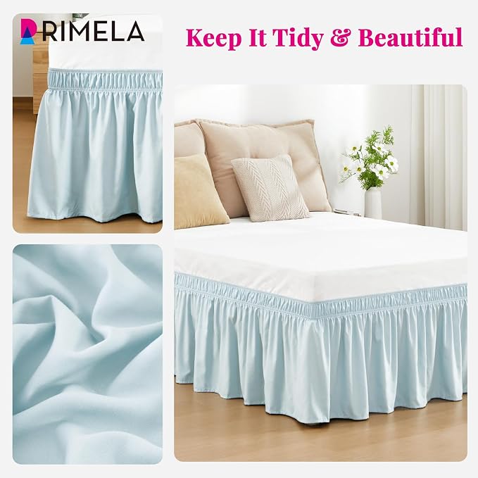 RIMELA Grayish Blue Bed Skirt Queen Size 15 Inch Drop, Wrap Around Elastic - Image 7