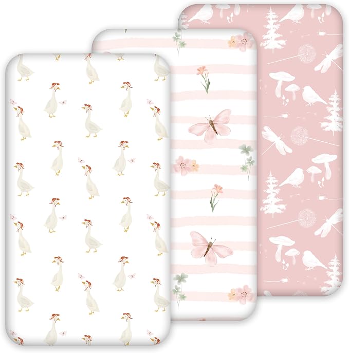 Nap Mat Sheet 47"x24", 3 Pack Pink Floral Baby Crib Sheets Fitted Elastic by CivaruaKids