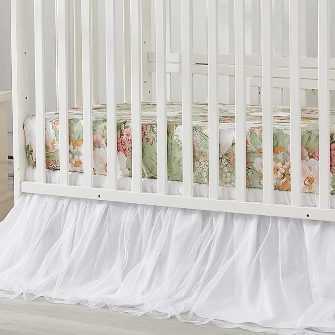 Brandream Crib Bed Skirt for Baby Girls Boys White Lace Tulle Ballerina Girls - Image 3