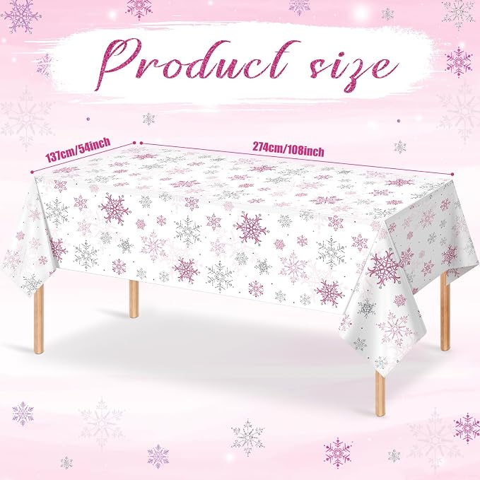6 Pcs Christmas Snowflake Party Tablecloths Decorations, Plastic Pink Winter - Image 2