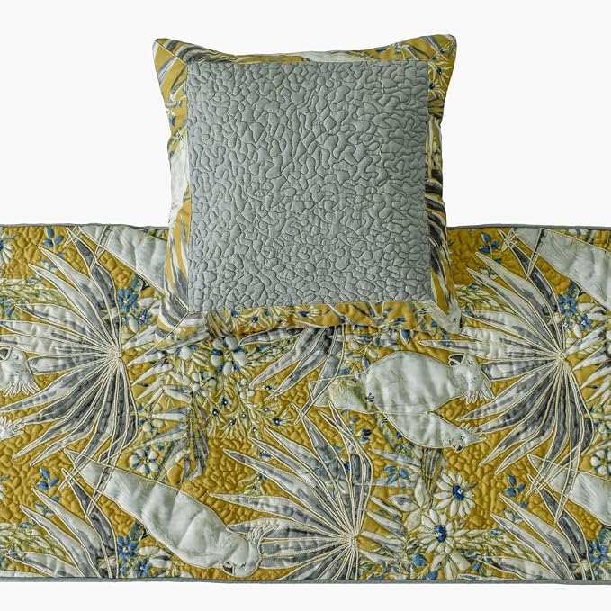 The HomeCentric King/Queen/Twin Grey & Yellow Decorative Full 68"x18" Bed Runner - Image 2
