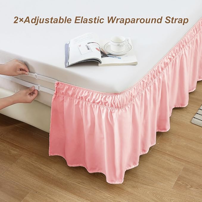 MEILA Wrap Around Bed Skirt Three Fabric Sides Elastic Dust Ruffled 18 Inch - Image 2