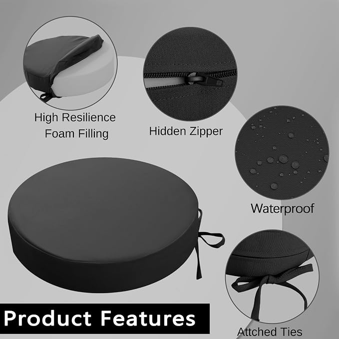 idee-home Outdoor Bistro Chair Cushions, 15”x15”x 3” Thick Outdoor Round Seat - Image 2