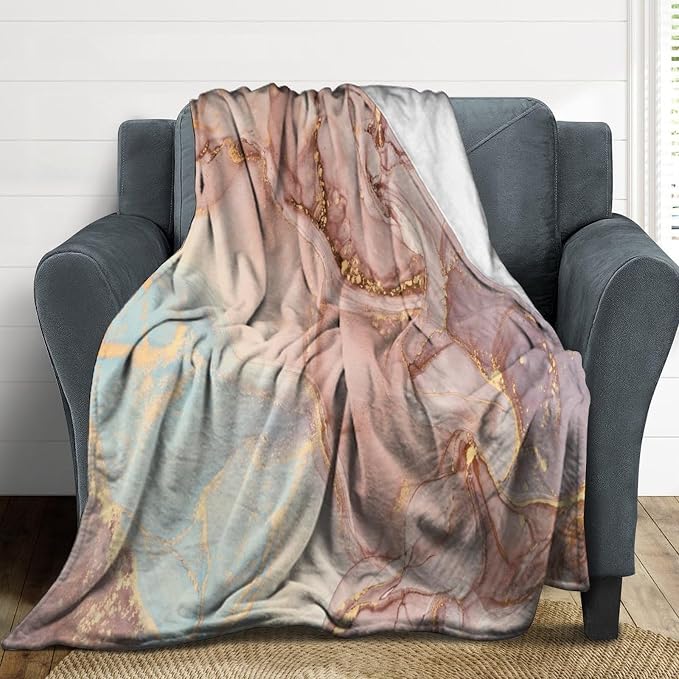 Abstract Marble Blanket, Modern Luxury Baroque Golden Pink Purple Stone Veins - Image 3
