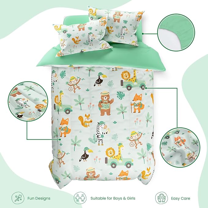 SANDJEST Jungle Animal Comforter Set Twin Size 68x86in - Image 2