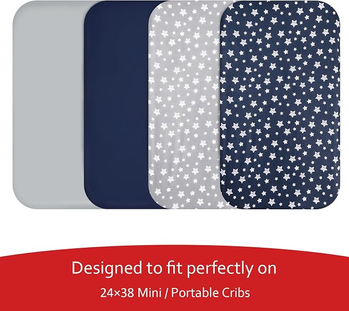 Mini Portable Crib Sheets for Boys 4 Pack, Compatible - Image 2