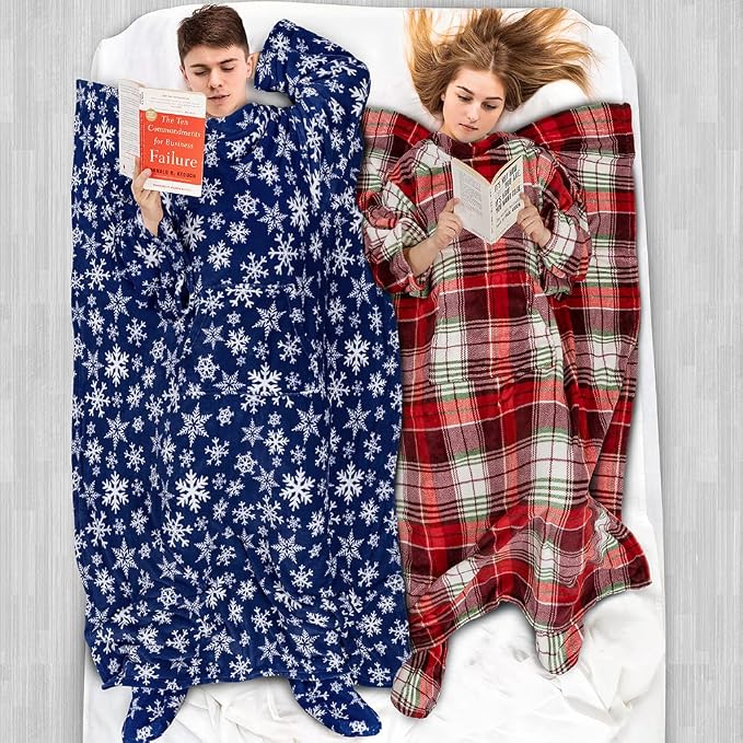 PAVILIA Fleece Blanket with Sleeves, Foot Pockets - Image 5