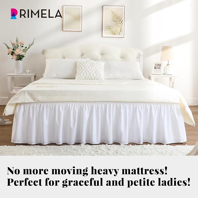 RIMELA White Bed Skirt Queen Size 18 Inch Drop, Elastic Bed Skirting - Image 2
