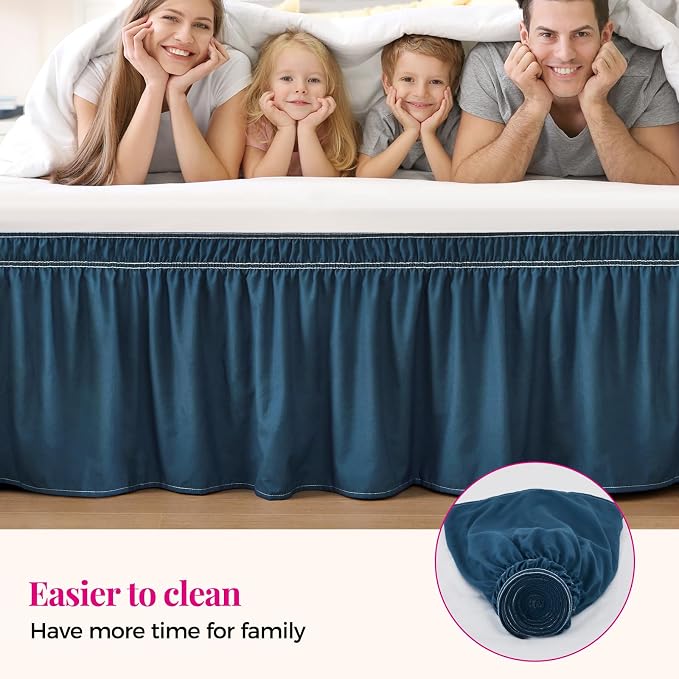 RIMELA Dusty Navy Bed Skirt King Size 18 Inch Drop, Wrap Around Elastic Bedskirt - Image 4