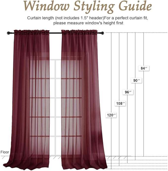 OVZME Burgundy Bedroom Curtains 96 Length - Image 2
