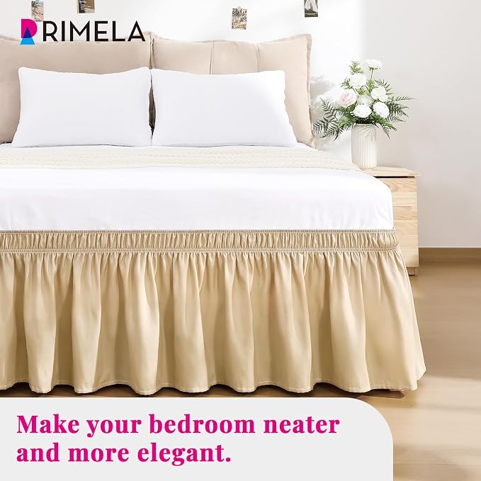 RIMELA Beige Bed Skirt King Size 18 Inch Drop, Wrap Around Elastic Bedskirt - Image 8