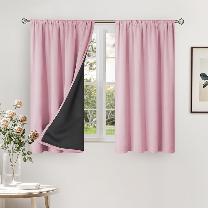 BGment Pink Blackout Curtains for Nursery, Short Full Room Darkening Thermal by BGment