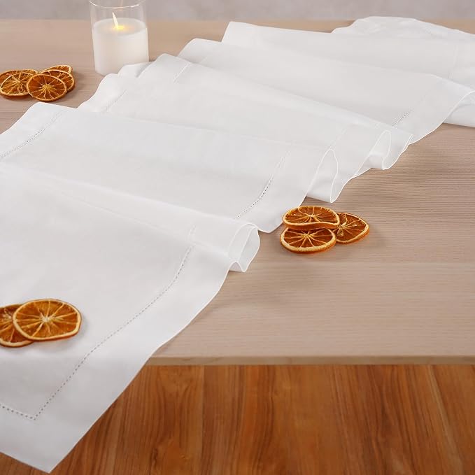 Home Ekaa White Table Runner 72 Inch – Cotton Linen Hemstitch Farmhouse Table - Image 2
