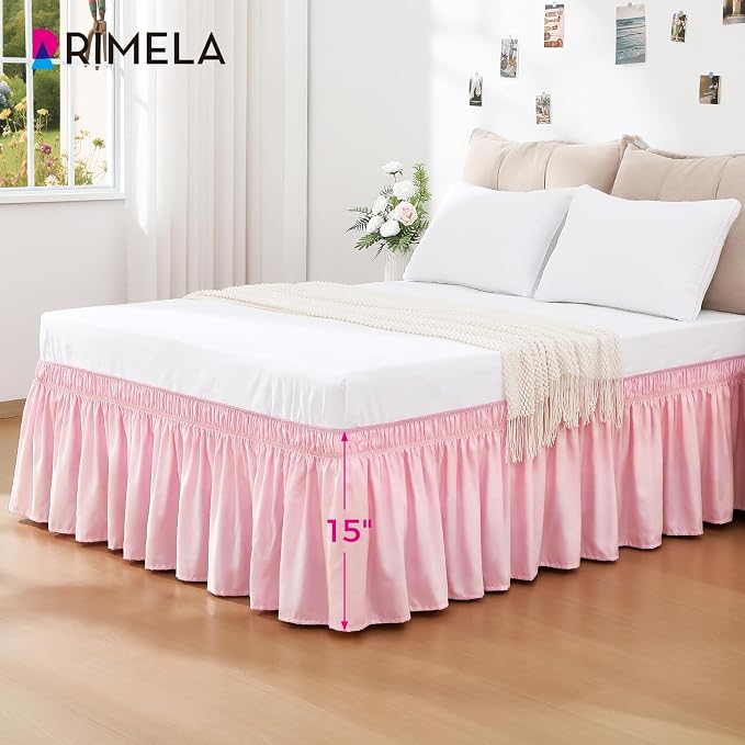 RIMELA Bed Skirt Full Size Dusty Pink 15 Inch Drop, Wrap Around Elastic Bedskirt - Image 4