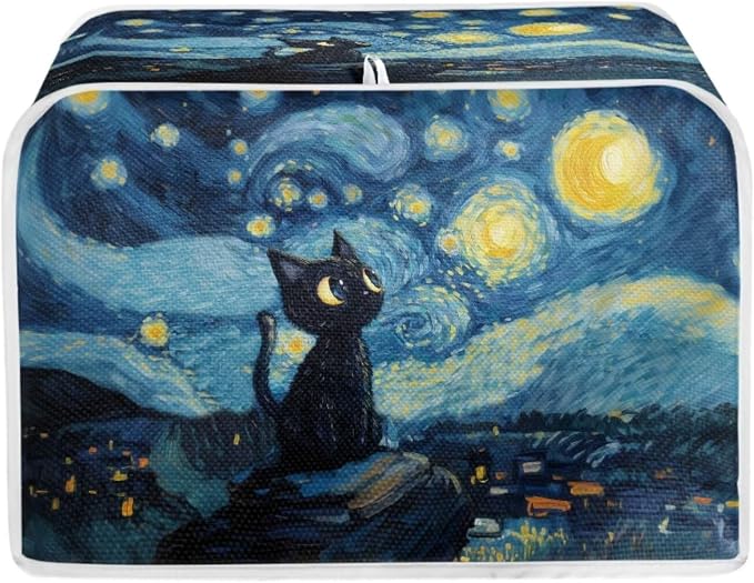Black Cat Galaxy Toaster Cover 4 Slice Oven Cover Dustproof Kitchen Small by Baxinh