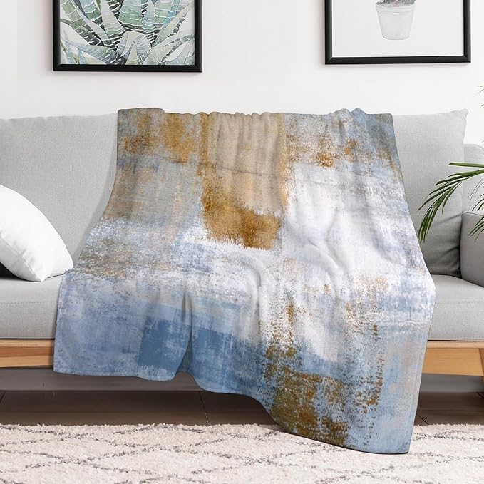 Abstract Gradient Blanket, Modern Fashion Art Blue Brown Painting Strokes - Image 6
