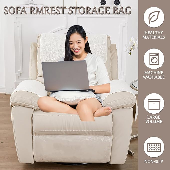 Armrest Cover, Recliner Chair Protector, Furniture Protector Slip, Side Storage - Image 2