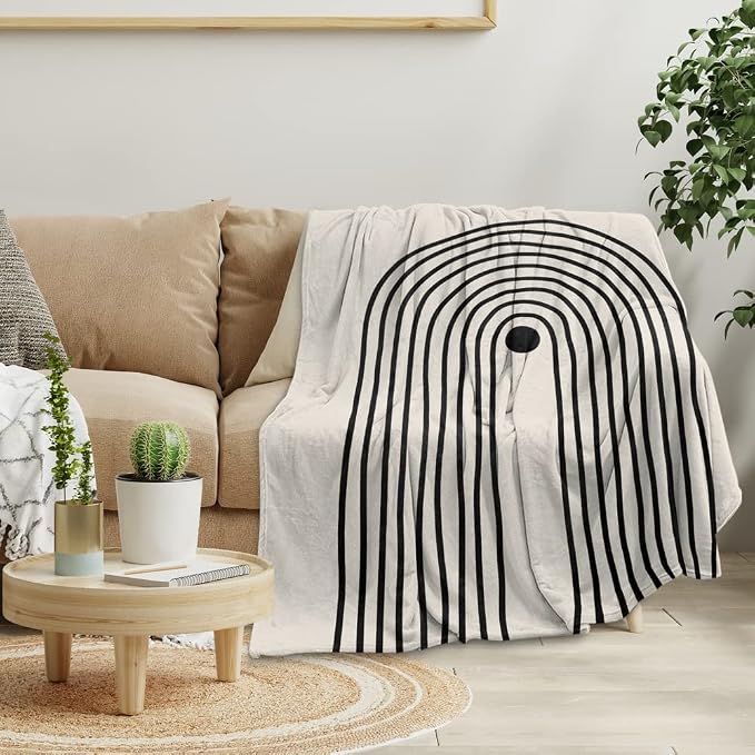 Boho Mid Century Blankets Orange Beige Throws Abstract Modern Aesthetic Bedding - Image 2