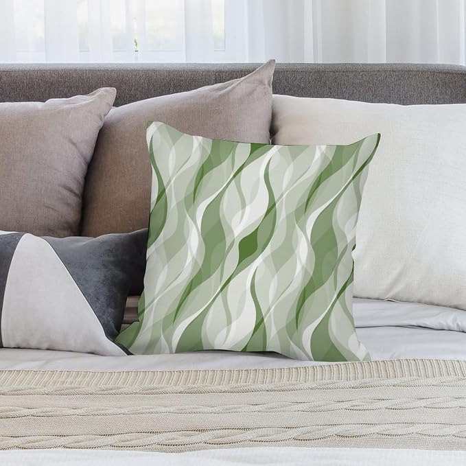 Green Throw Pillow Covers Modern Abstract Ombre Green Striped Decorations - Image 4