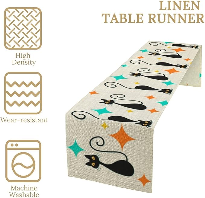 Mid Century Cat Table Runner, 13x36 Inch - Image 4