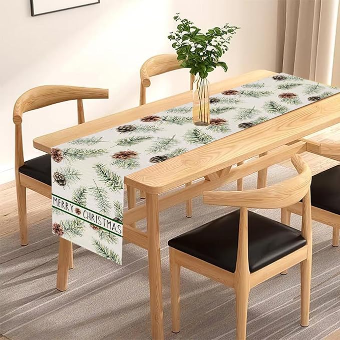 Pine Cones Christmas Table Runner 13x72 Inch Winter Pinecone Branches Merry - Image 4