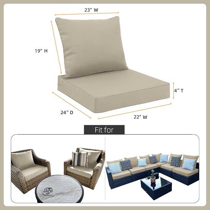 Favoyard Outdoor Seat Cushion Set 22 x 24 Inch Waterproof & Fade Resistant - Image 2